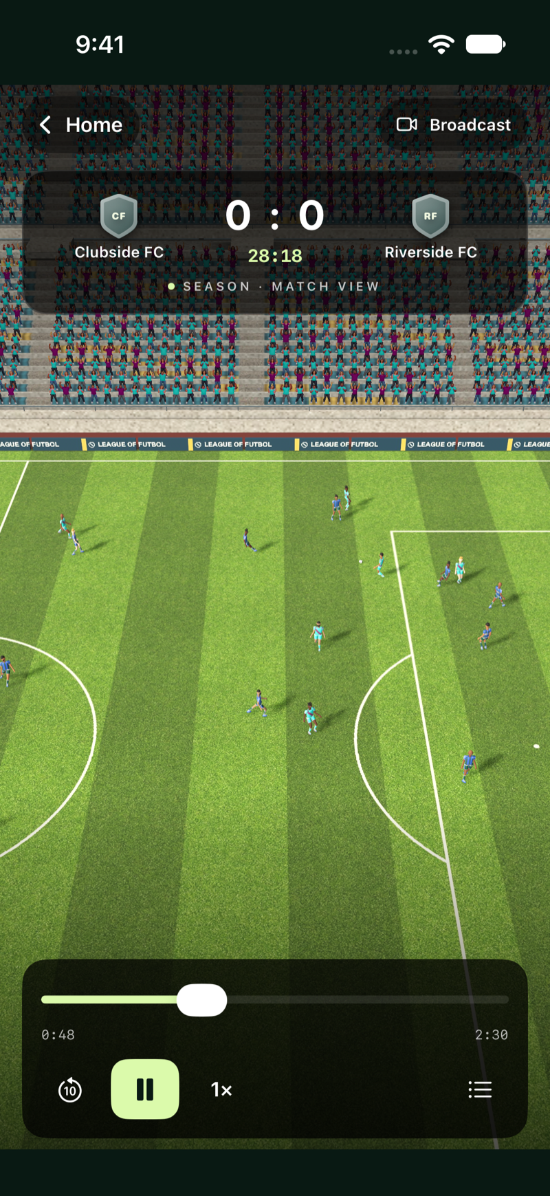clubside's 3D match view on a phone